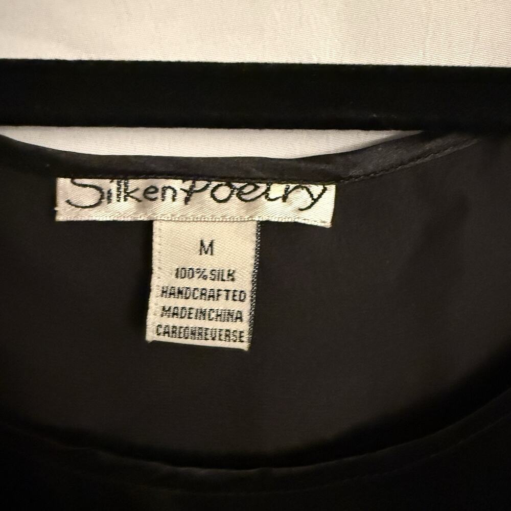 Silken Poetry Womens Black Silk Top Size M Crochet Fairy Beaded Lace Whimsigoth - Picture 6 of 9